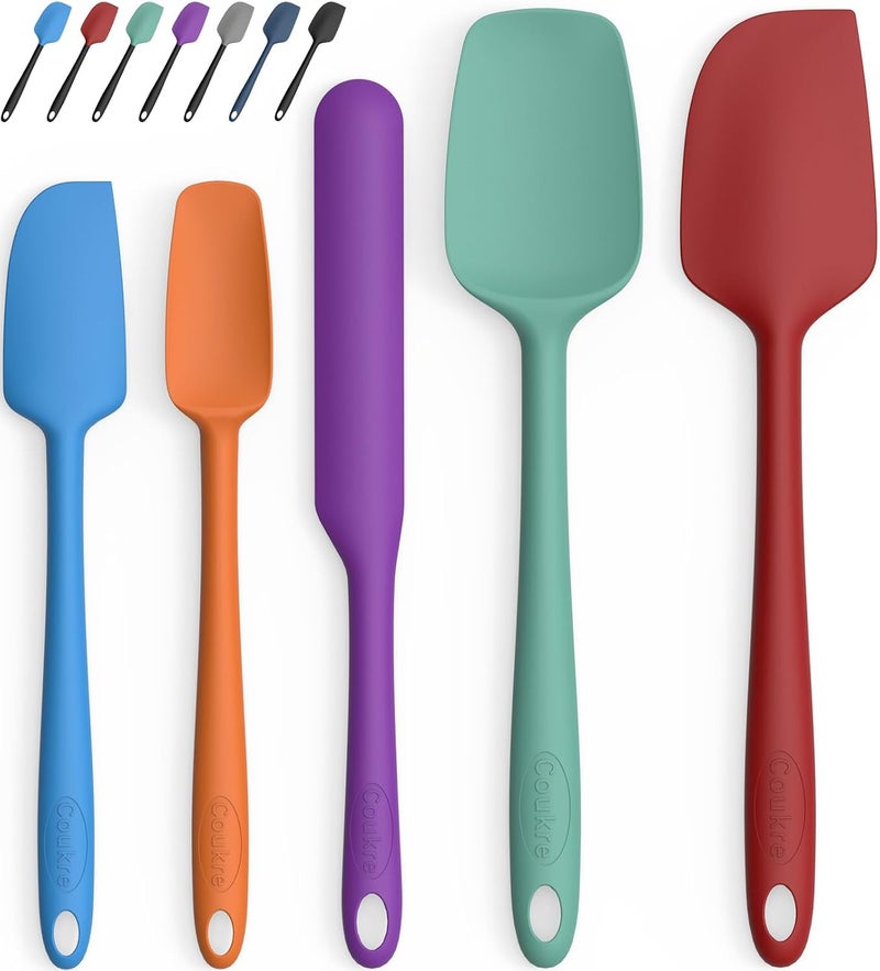 Coukre Silicone Spatula Set of 5,High Heat Resistant, Food Grade Silicone, Upgraded Extended Reinforced Handle,Dishwasher Safe, for Baking, Cooking (Pure Colorful B, Solid color) - Image 1